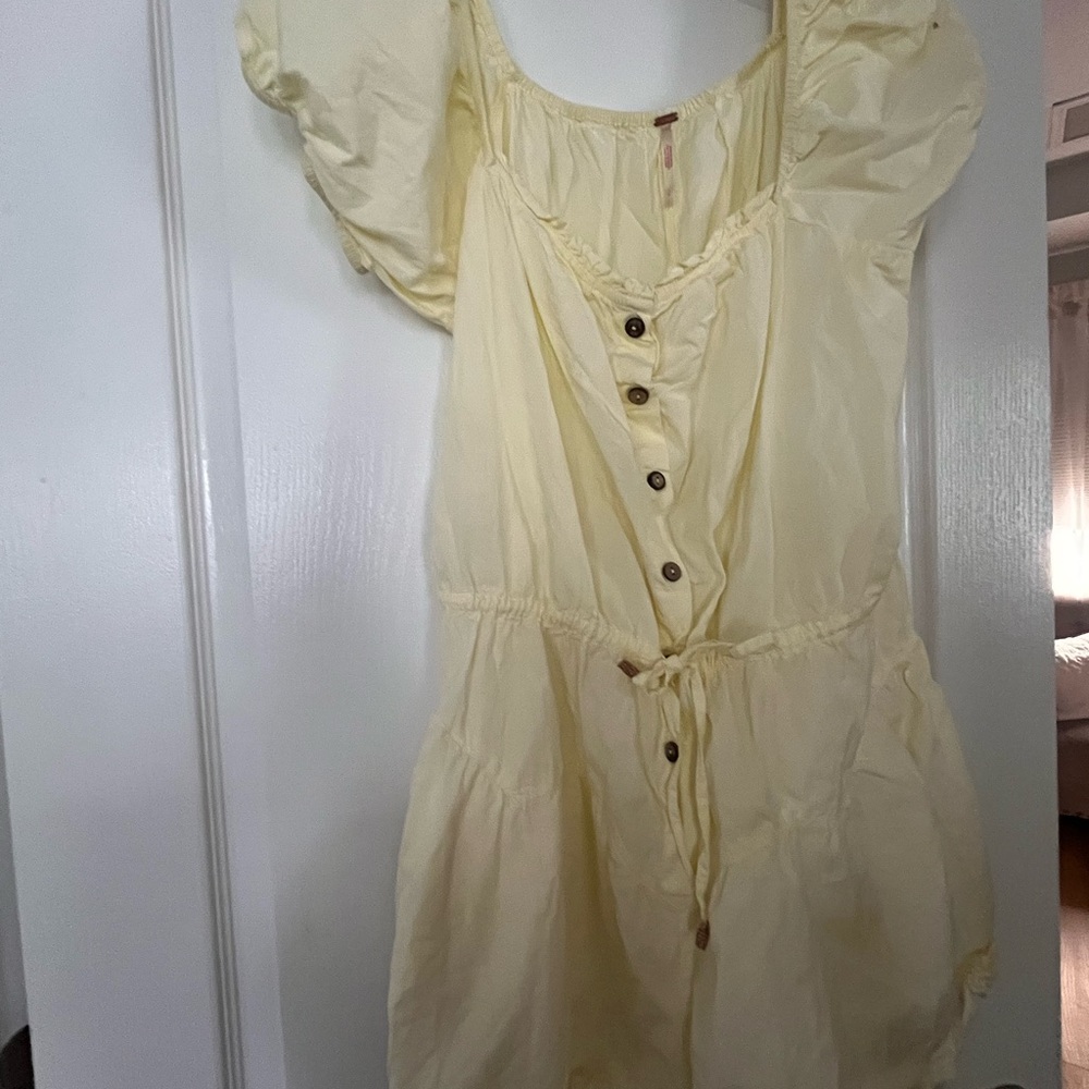 Free People Pale Yellow Cotton Blend Romper Shorts